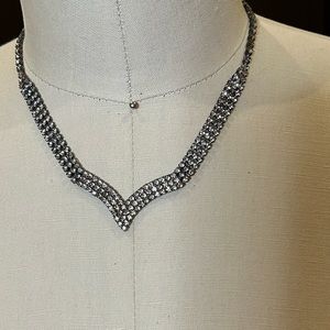 Vintage clear Rhinestone drop 'V' Choker NECKLACE silver-tone